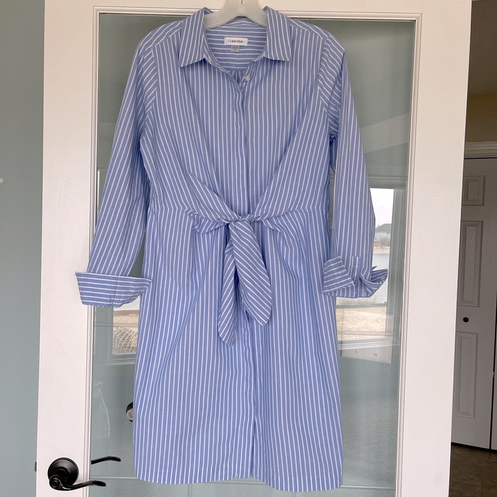 Calvin Klein tie front shirt dress